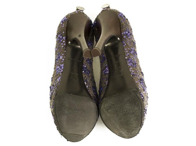 Louis Vuitton Oh Really Purple Paillettes Glitter Lock Platform Peep Toe Pumps 37 Multicolore - vista 3