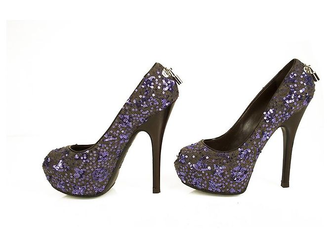 Louis Vuitton Oh Really Purple Paillettes Glitter Lock Platform Peep Toe Pumps 37 Multicolore - vista 4