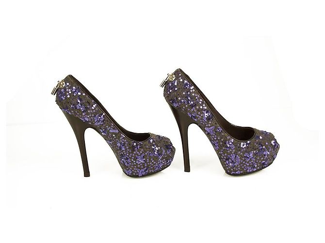 Louis Vuitton Oh Really Purple Paillettes Glitter Lock Platform Peep Toe Pumps 37 Multicolore - vista 5
