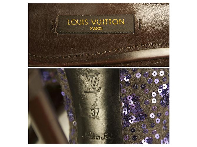 Louis Vuitton Oh Really Purple Paillettes Glitter Lock Platform Peep Toe Pumps 37 Multicolore - vista 6