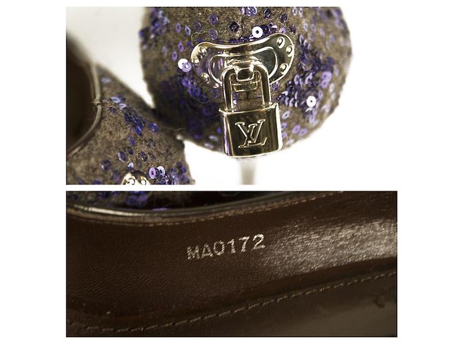 Louis Vuitton Oh Really Purple Paillettes Glitter Lock Platform Peep Toe Pumps 37 Multicolore - vista 7