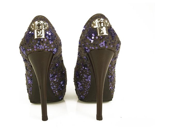 Louis Vuitton Oh Really Purple Paillettes Glitter Lock Platform Peep Toe Pumps 37 Multicolore - vista 9