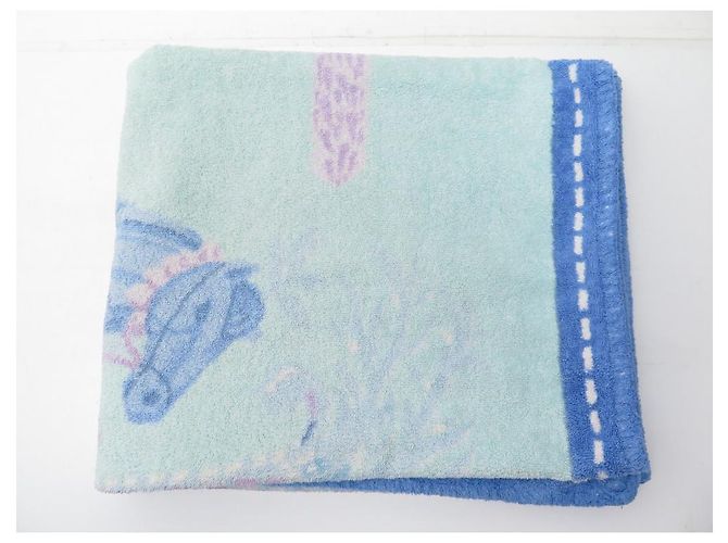 Hermès DRAP DE PLAGE HERMES CHEVAUX SERVIETTE DE BAIN EN COTON BLEU BEACH TOWEL - vue 7