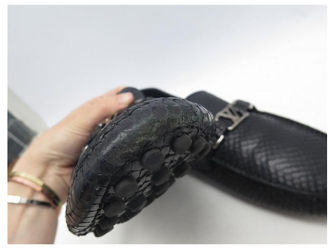 NEUF CHAUSSURES LOUIS VUITTON MOCASSINS HOCKENHEIM 12 46 CUIR PYTHON SHOES Noir - vue 12