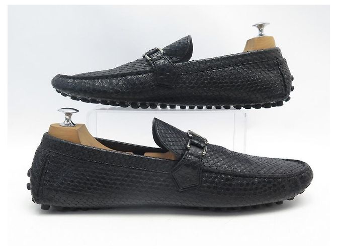 NEUF CHAUSSURES LOUIS VUITTON MOCASSINS HOCKENHEIM 12 46 CUIR PYTHON SHOES Noir - vue 2