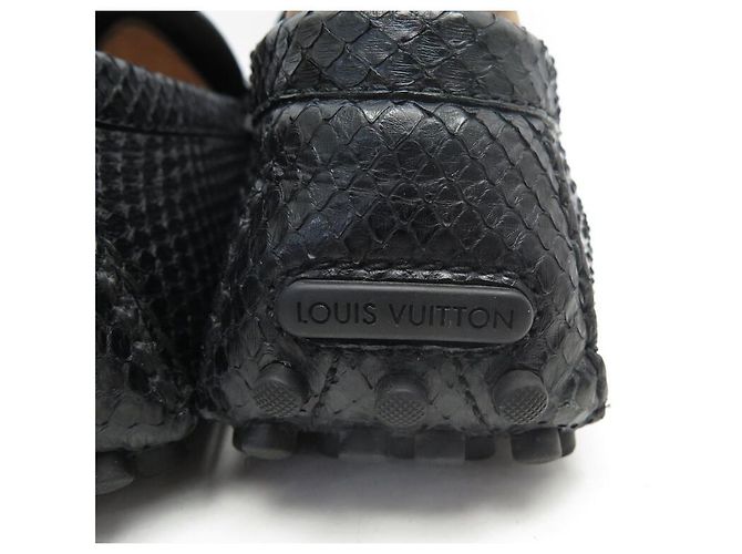 NEUF CHAUSSURES LOUIS VUITTON MOCASSINS HOCKENHEIM 12 46 CUIR PYTHON SHOES Noir - vue 3