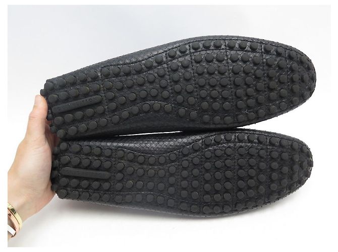 NEUF CHAUSSURES LOUIS VUITTON MOCASSINS HOCKENHEIM 12 46 CUIR PYTHON SHOES Noir - vue 4