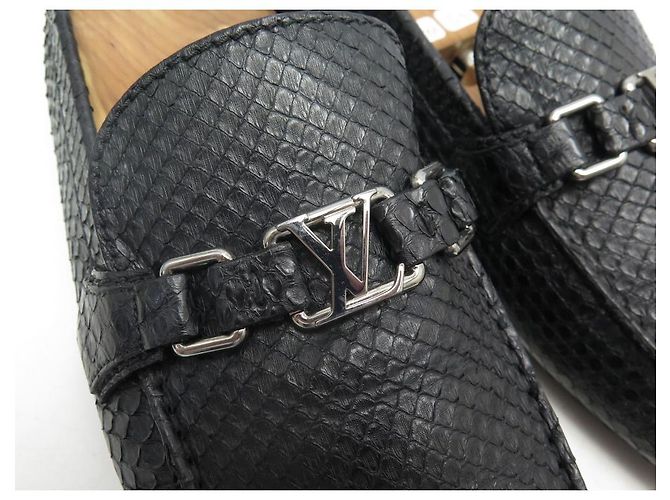 NEUF CHAUSSURES LOUIS VUITTON MOCASSINS HOCKENHEIM 12 46 CUIR PYTHON SHOES Noir - vue 6