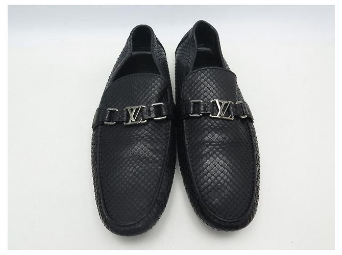 NEUF CHAUSSURES LOUIS VUITTON MOCASSINS HOCKENHEIM 12 46 CUIR PYTHON SHOES Noir - vue 7