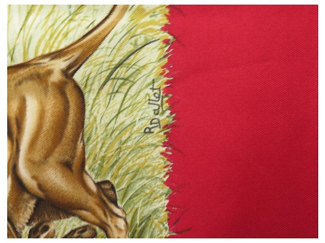 Hermès SCIARPA HERMES KENYA ROBERT DALLET IN SETA QUADRATA NERA 90 SCIARPA IN SETA NERA Rosso - vista 5