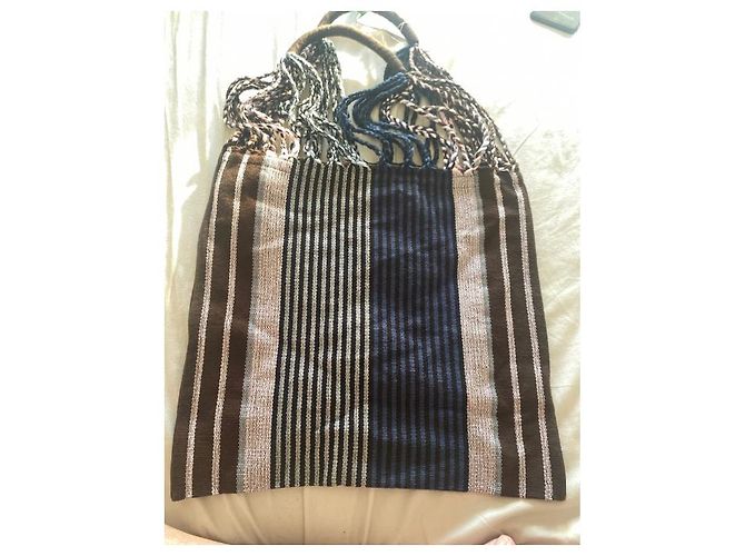 Borsa a mano Marni Market in cotone e corda nero rosa marrone blu Marrone scuro Blu navy - vista 2