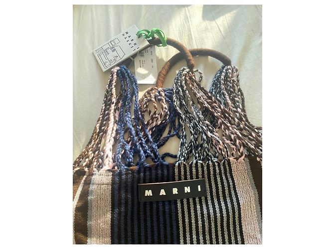 Borsa a mano Marni Market in cotone e corda nero rosa marrone blu Marrone scuro Blu navy - vista 3