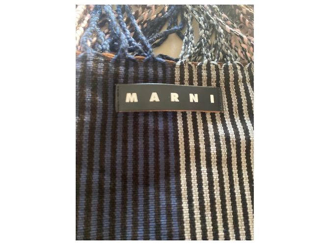 Borsa a mano Marni Market in cotone e corda nero rosa marrone blu Marrone scuro Blu navy - vista 4