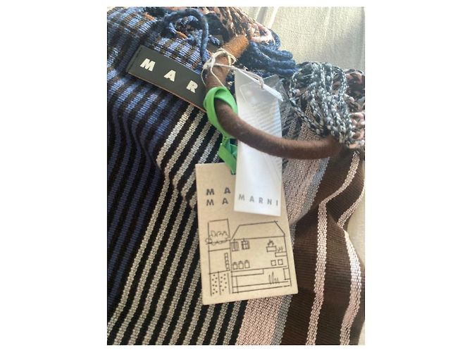 Borsa a mano Marni Market in cotone e corda nero rosa marrone blu Marrone scuro Blu navy - vista 6