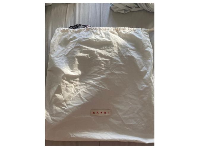 Borsa a mano Marni Market in cotone e corda nero rosa marrone blu Marrone scuro Blu navy - vista 7