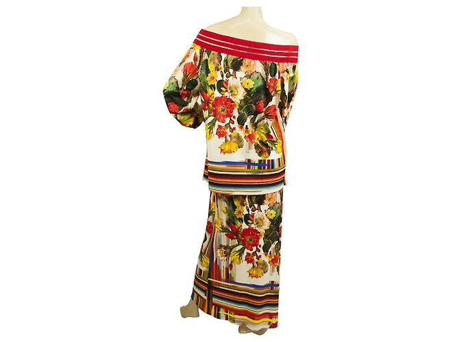 Fuzzi Multicolor Cactus Flowers Off Shoulder Top Long Maxi Falda Set talla S - vista 2