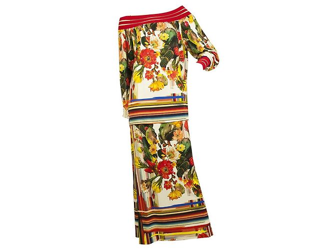 Fuzzi Multicolor Cactus Flowers Off Shoulder Top Long Maxi Falda Set talla S - vista 7