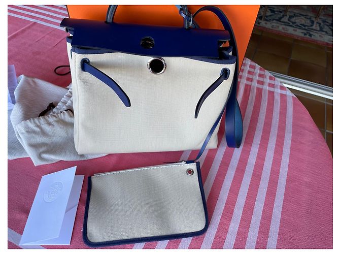 Herbag Hermès Cerniera a sacco 31 Crema Silver hardware - vista 5