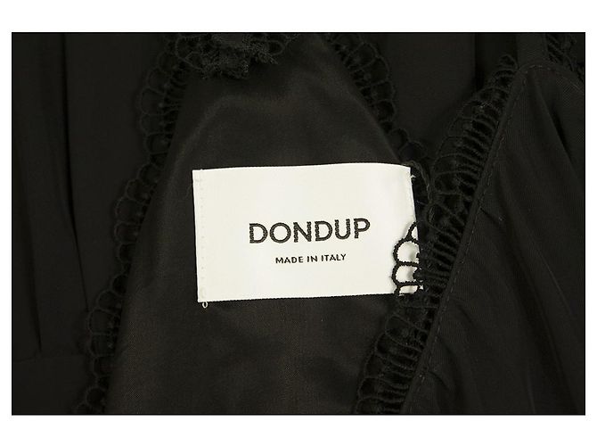 Dondup Schwarzes Viskose-Mini-Sleeveless-Layer-Spaghettikleid mit Rüschensaum Größe 40 - Ansicht 3