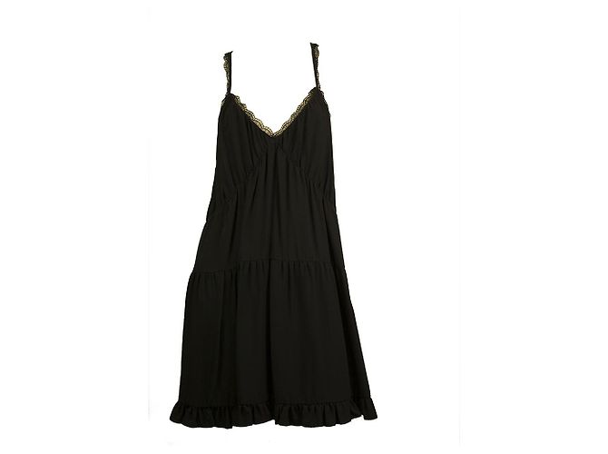 Dondup Schwarzes Viskose-Mini-Sleeveless-Layer-Spaghettikleid mit Rüschensaum Größe 40 - Ansicht 7