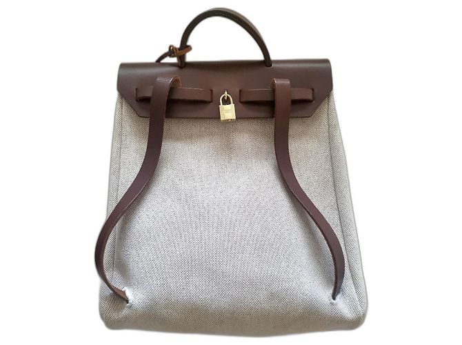 Hermès Hardware vintage Hermes Ado PM Herbag in oro Beige Marrone scuro - vista 2