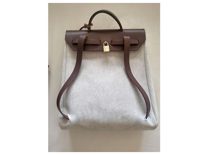 Hermès Hardware vintage Hermes Ado PM Herbag in oro Beige Marrone scuro - vista 5