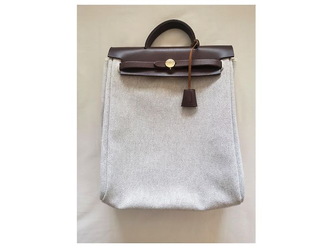 Hermès Hardware vintage Hermes Ado PM Herbag in oro Beige Marrone scuro - vista 6