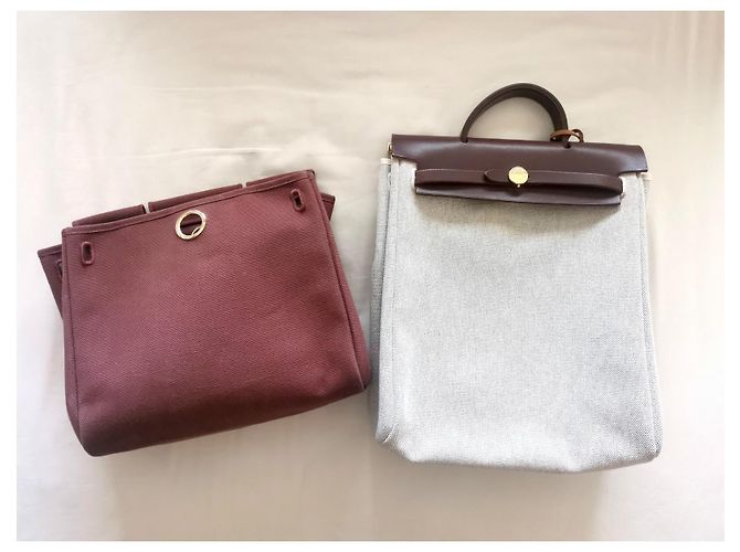 Hermès Hardware vintage Hermes Ado PM Herbag in oro Beige Marrone scuro - vista 7