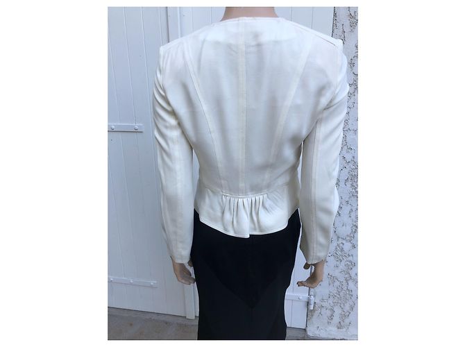 Giacca Burberry Eggshell in Seta e Viscosa Bianco sporco - vista 13