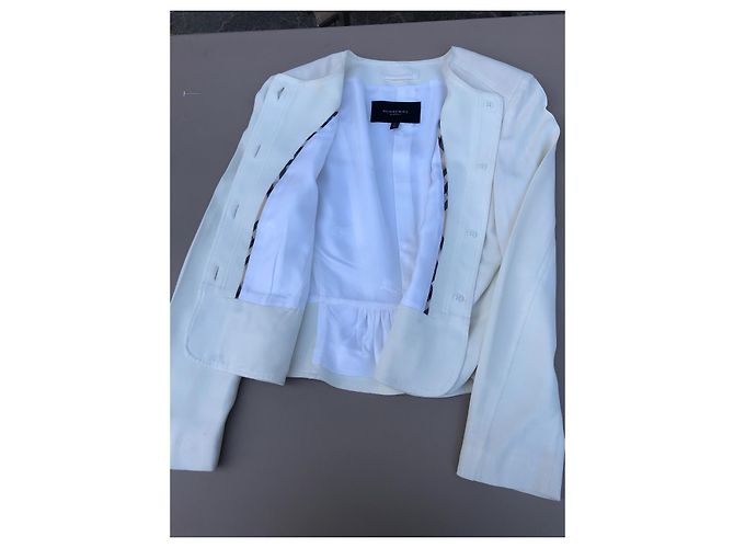 Giacca Burberry Eggshell in Seta e Viscosa Bianco sporco - vista 4