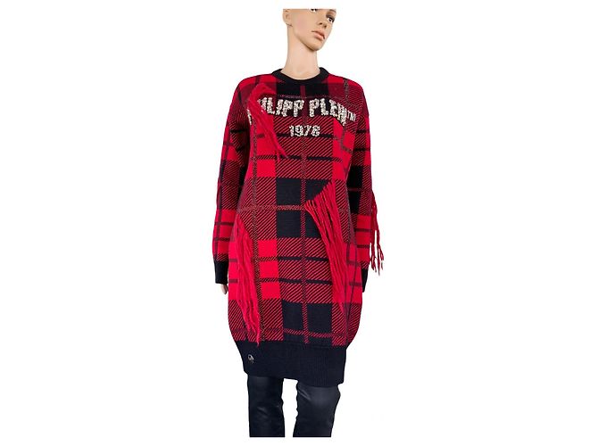 Philipp Plein SS Tartan Woll Minikleid Schwarz Rot - Ansicht 2