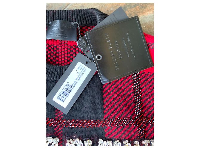 Philipp Plein SS Tartan Woll Minikleid Schwarz Rot - Ansicht 4