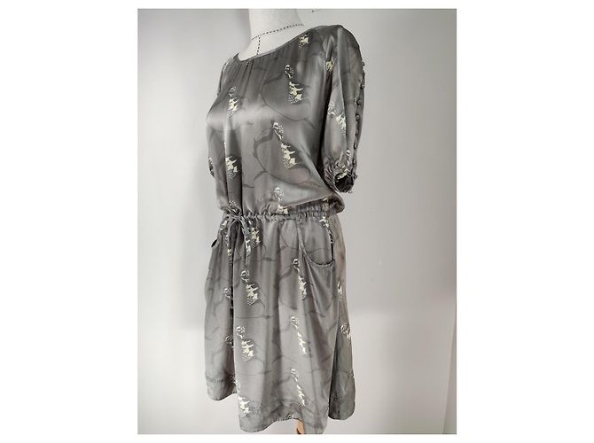 Autre Marque Margit Brandt Seidenkleid Grau - Ansicht 3