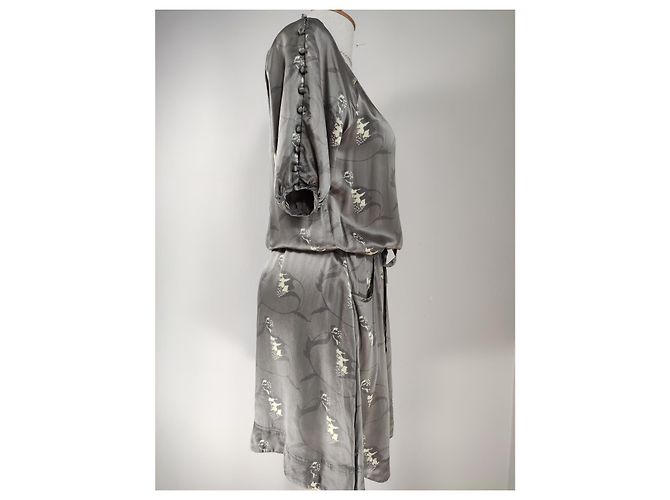 Autre Marque Margit Brandt Seidenkleid Grau - Ansicht 4