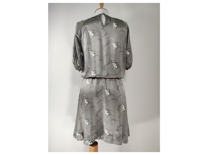 Autre Marque Margit Brandt Seidenkleid Grau - Ansicht 5