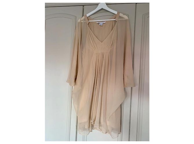 Diane Von Furstenberg DvF Fleurette Champagnerfarbenes Chiffonkleid aus Seide Beige - Ansicht 6