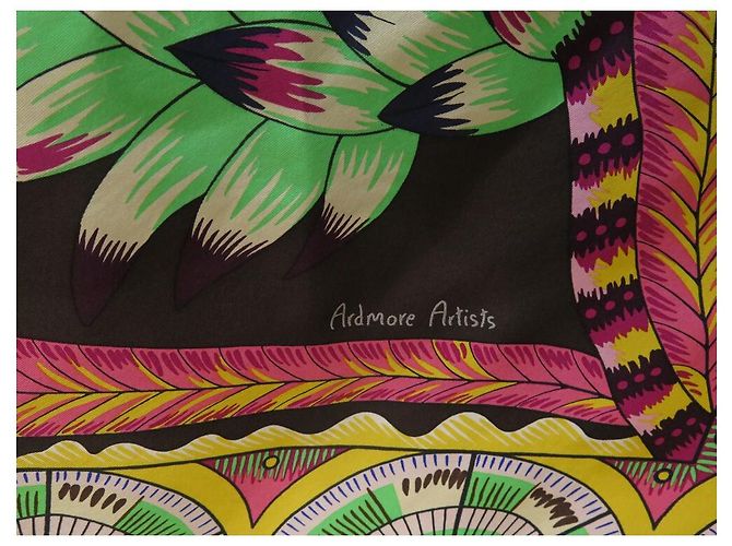 Plume Hermès NOVO LENÇO HERMES OS ARTISTAS DE DANÇA DA SAVANA CARRE WASH 140 Cachecol de seda Marrom - vista 5