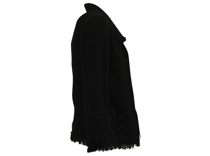 Timeless Chaqueta tipo cárdigan con flecos y escote anudado corto de Chanel en lana negra Negro - vista 2