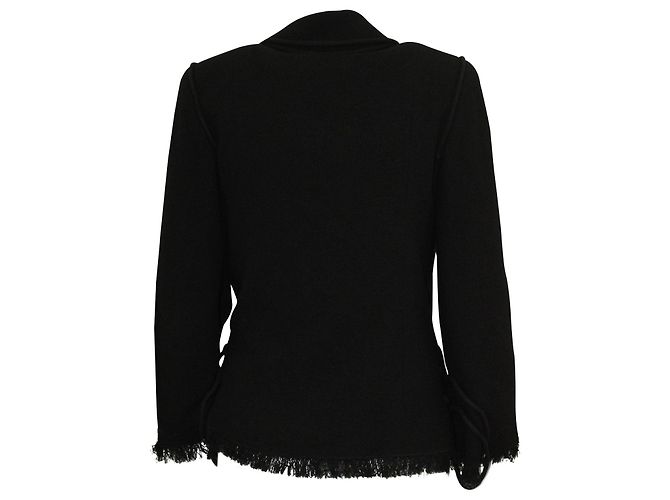 Timeless Chaqueta tipo cárdigan con flecos y escote anudado corto de Chanel en lana negra Negro - vista 3