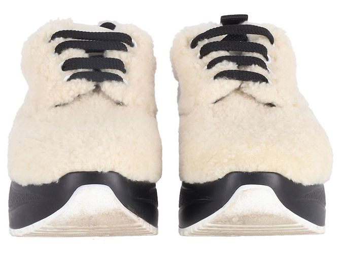 Céline Sneakers Celine Delivery in Shearling Platform in Lana Panna Bianco Crudo - vista 2