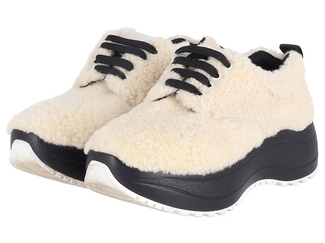 Céline Sneakers Celine Delivery in Shearling Platform in Lana Panna Bianco Crudo - vista 3