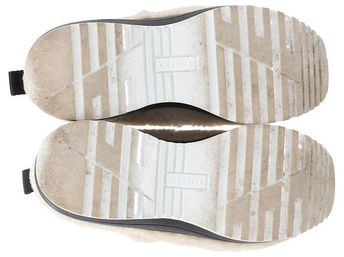 Céline Sneakers Celine Delivery in Shearling Platform in Lana Panna Bianco Crudo - vista 5