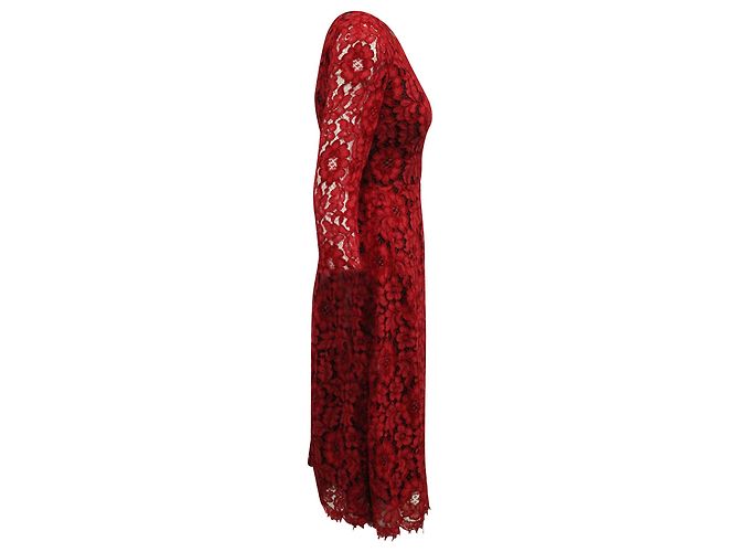 Dolce & Gabbana Dolce and Gabbana Spitzen-Midikleid aus rotem Viskose - Ansicht 2