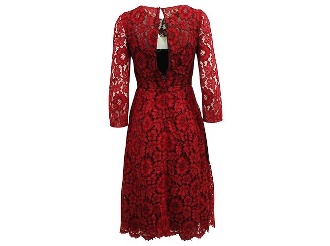 Dolce & Gabbana Dolce and Gabbana Spitzen-Midikleid aus rotem Viskose - Ansicht 3