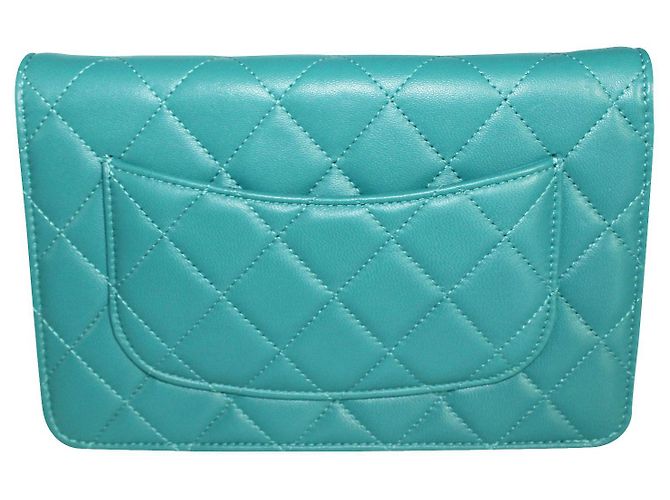 Wallet On Chain Chanel Portafoglio blu acqua con catena con "CC" argento - vista 5