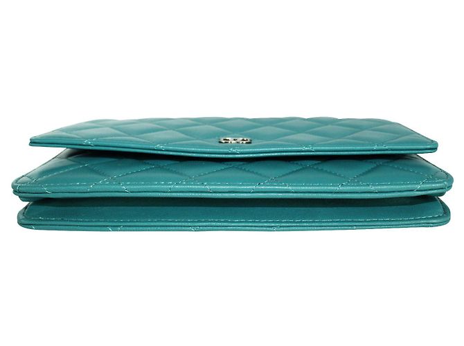 Wallet On Chain Chanel Portafoglio blu acqua con catena con "CC" argento - vista 6