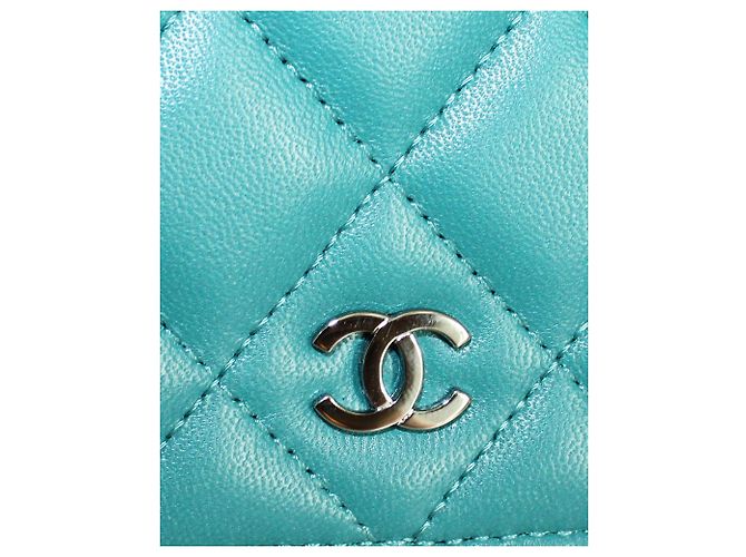 Wallet On Chain Chanel Portafoglio blu acqua con catena con "CC" argento - vista 7