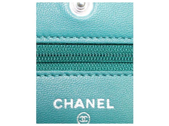 Wallet On Chain Chanel Portafoglio blu acqua con catena con "CC" argento - vista 9