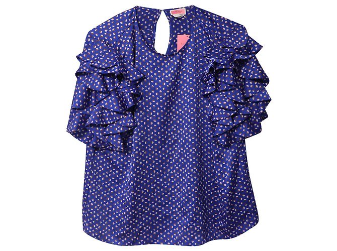 Kate Spade Puffärmel Geo Dot Top aus mehrfarbiger Seide - Ansicht 5