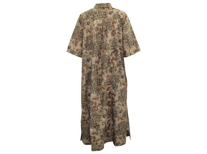 Vestido largo de popelina con estampado floral Ganni en algodón marrón Castaño - vista 2